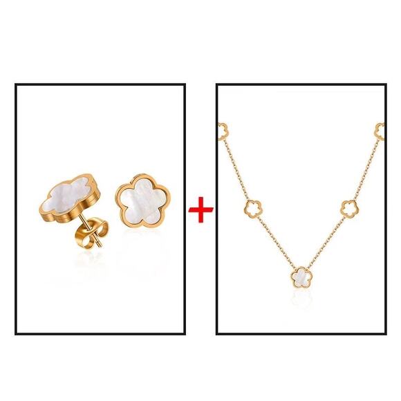 New Stainless Steel Earrings and Necklace Flower Set Color Gold - Picture 1 of 1